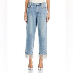 Fringe Hem Light Blue Jeans NWT